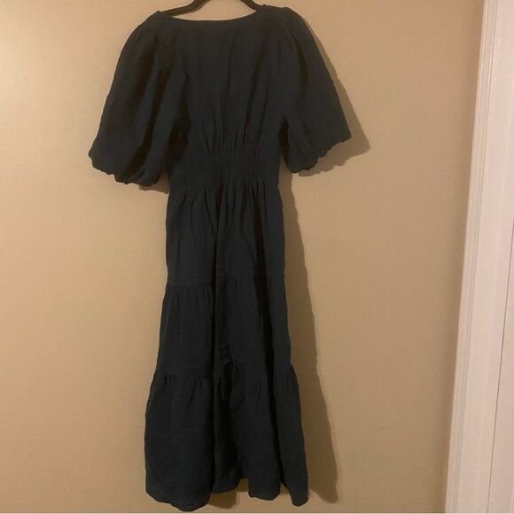 NWT Umgee Puff Sleeve V Neck Tiered Green Maxi Dress Size Medium 100% Cotton - Picture 7 of 9